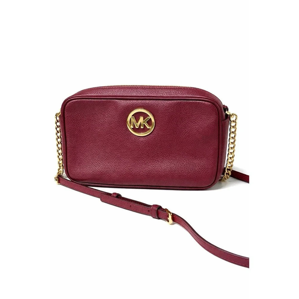 Michael Kors Fulton Crossbody Bag Melton Burgundy Leather MK Logo